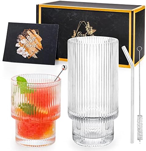 Комплект стъклени Чаши в стил Оригами Ymyaye от 2-те Стъклени Чаши Ripple, Реколта Чаши за Пиене, Штабелируемый Чаша
