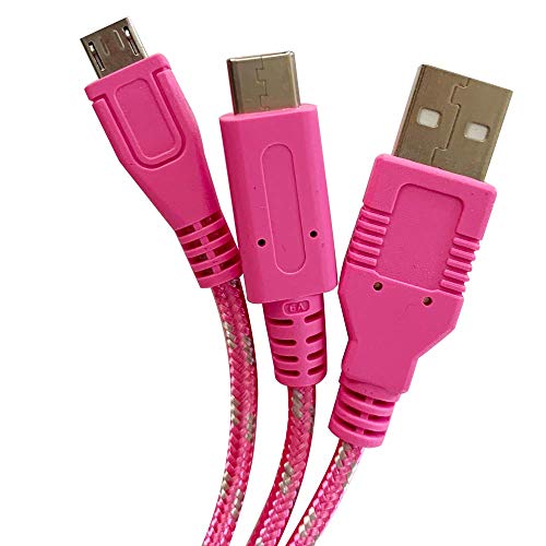 4-метров сплетен кабел за игри и за зареждане 2-в-1 Приятели на еднорога - Включва USB конектори Type C и USB Micro (PS4, Xbox