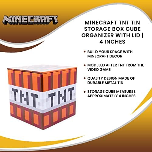 MINECRAFT TNT 4-Инчов Калай Кутия За Съхранение на Кубичен Органайзер с Капак | Контейнер-Кошница, Организатор