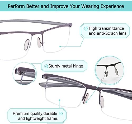 LUR 3 опаковки очила за четене в полукръгла рамка + 3 опаковки на метални очила за четене в полукръгла рамка (общо 6 двойки ридеров + 0,75)