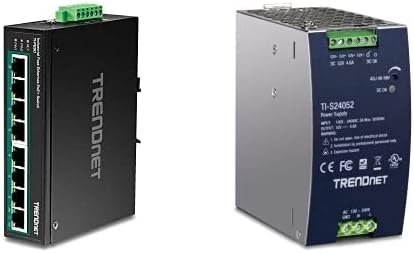 Комплект TRENDnet 8-Портов Промишлен Fast Ethernet Switch PoE + DIN-рейк TI-PE80, 240 W 52 vdc 4,61 А, промишлен източник на захранване на DIN-шина TI-S24052