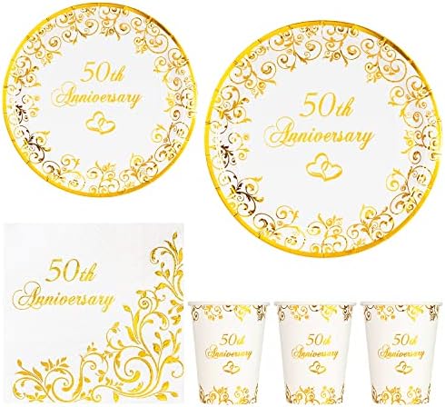 Кърпички от хрупкави златно фолио на 50-годишнината, Чинии, Чаши, Комплект за украса на парти в чест на 50-годишнината