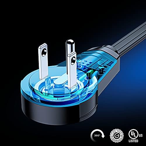 Удължителен кабел с плоска вилица, въртящи се на 360 °, с USB портове и подвижна кука, Черно удължителен кабел с дължина 1 метър (16 калибри), сертифициран UL