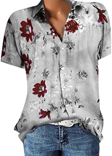 Блузи за Жени, Тениски с къс ръкав и Ревера на Копчета, Върхове с Графичен Цветен Принтом, Лятна Ежедневни Свободна Риза