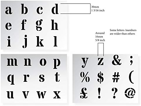 Шаблони за букви с височина 1,18 инча (3 см) Азбука / Символи в римския с малки БУКВИ на 3 х Листа с размери 8 х 5,75 инча