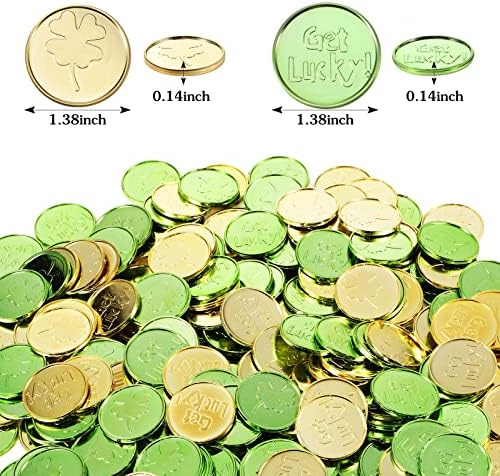Хунгдао 240 БР Златни Монети на Свети Патрик с Конфети във формата на Централи Пластмасов Детелина Златисто-Зелени Щастливи