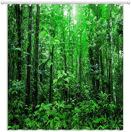 JEJOMEAG Тропическа Гора Завеса За Душ Природа, Гора и Зелени Листа на Дървета в Джунглата Летни Пейзажи Плат Завеса за Баня