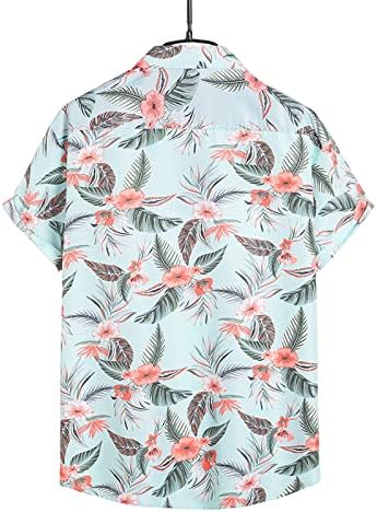 4ZHUZI 2022 Нови Мъжки Ризи, Модни Плажни Ризи с Копчета с Къс Ръкав и Цветна Принтом, Хавайски Ризи, Блузи С Яка,