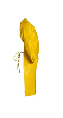 Престилка DuPont Tychem 2000 с ръкави 44 инча, Еластични маншети, линия за врата, бутони, завязками на талията и преплетени конци, Жълт, 4 размера, 25 опаковки