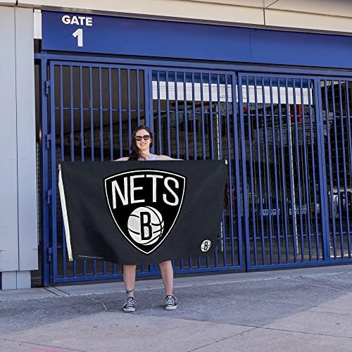 Знаме-знамето на NBA Brooklyn Nets с размери 3 x 5дюймов Сиво - Едностранно - Отвътре или отвън - Начало декор от Rico Industries