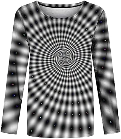 3D Ризи за Жени, Забавно Оптична Илюзия, Графични Главозамайваща Тениски, Блузи, Ежедневни Базови Блуза с Кръгло