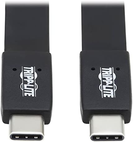 Плосък кабел Трип Lite USB-C, Плосък кабел USB C-C USB, USB 3.1 Gen 2, 10 Gbit/s, съвместим с Thunderbolt 3, Черен, 3 фута
