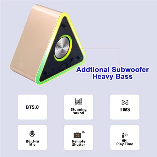 Малък Bluetooth-високоговорител с цветна подсветка, за да излезете от стаята |Субуфер с мощен бас | с Вграден микрофон | Водоустойчив IPX5|BT5.0, Съвместим с мобилен телефон, ?