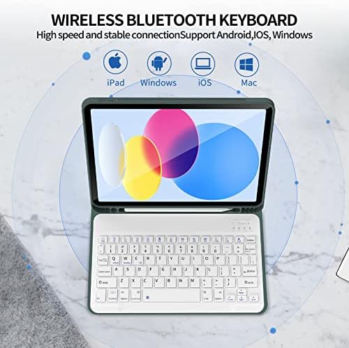Калъф KenKe за iPad на 10-то поколение с клавиатура 2022, 10,9 инча, калъф за клавиатура с държач за моливи, С Тънък Лека Безжична Bluetooth, свалящ за клавиатура за iPad на 10-то покол?
