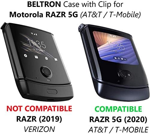 Калъф BELTRON с клип за Motorola RAZR 5G (AT & T / T-Mobile), Защелкивающийся Защитен калъф с комбиниран кобур на колана и с вградена стойка за телефон Motorola Moto RAZR 5G Flip (2020 г.) XT2071 - Черен