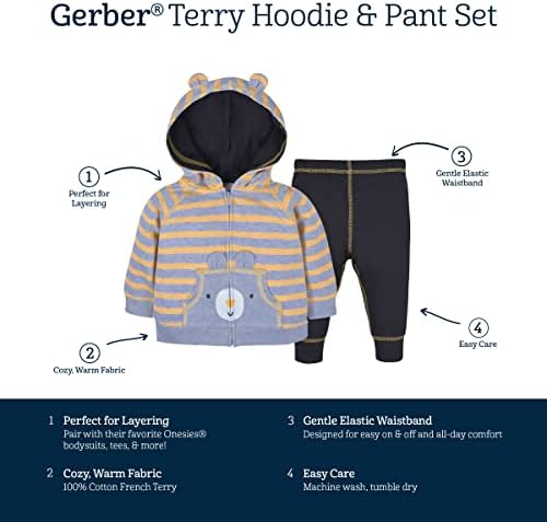 Комплект Gerber за малки момчета, Махровая hoody с качулка с цип от 2 теми и Джоггеры за бягане