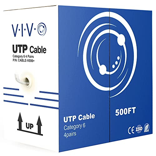 VIVO 500ft Bulk Cat6 Кабел Ethernet CCA, 23 AWG, UTP-Кабел, Кабели Cat-6, За монтаж в затворени помещения, Мрежа, Сив КАБЕЛ-V006