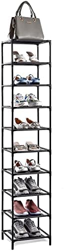 ZOINLIY 10 Нива на Вертикални Рафтове За Обувки Компактен Метален Органайзер За Рафтове за Обувки 10 Чифта Тесни Органайзер за Обувки за Антре Черен