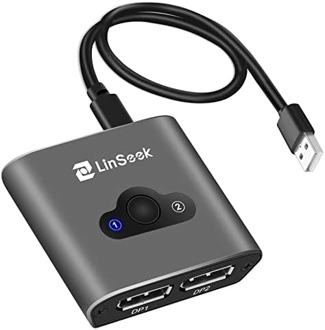 Linseek DisplayPort Switch 4K DP Switcher, DP 1.2 Switcher Двупосочни 2 в 1 Изход/1in 2 изхода; Поддържа 4K @ 60 Hz съвместими с монитори на КОМПЮТРИ, лаптопи, проектори и т.н.- Space Grey