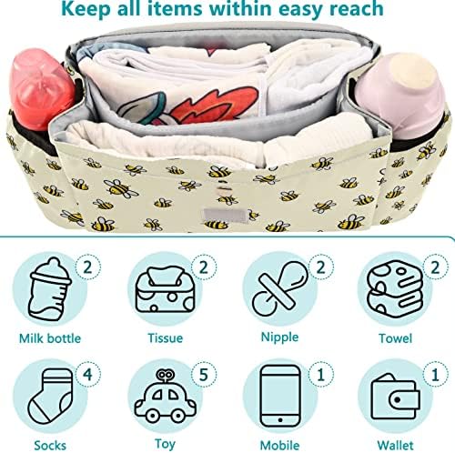 visesunny Органайзер за детска количка с хубаво шарките на Пчелите, Чанта за аксесоари за Количка, Голямо пространство
