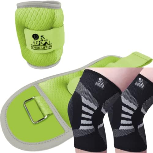Утяжелители за глезените и китките 1 паунд - Зелена комплект с Компрессионными ръкави до коленете XXLarge