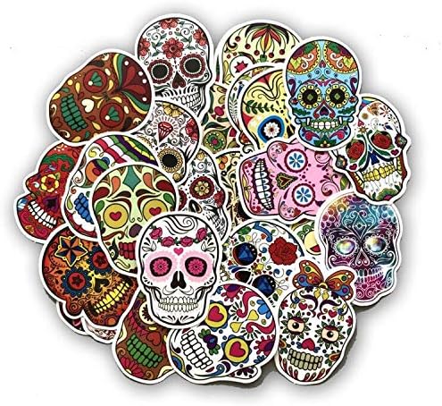 Набор от стикери с черепа на Хелоуин (60 бр.) Етикети с черепа за лаптоп Dia de Los Muertos Мексиканския Ден на мъртвите