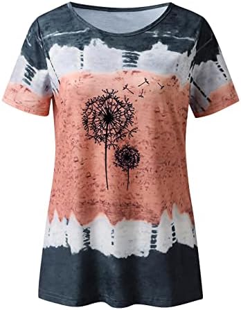 Женски Ризи от Смес от памук с дълъг ръкав, Дамски Ежедневни Мода, Тай-боядисване с Цветен Принтом, Къс Ръкав, Тениска