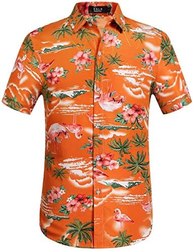 SSLR Мъжки Хавайска Риза с Фламинго, Ежедневни Ризи с копчета и Къс ръкав, Риза Алоха