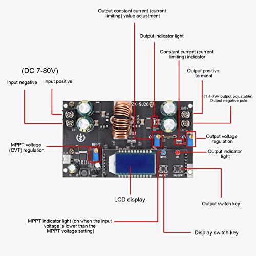 Модул захранване MPPT Boost Buck, 300 W LCD дисплей, Слънчев Автоматичен Модул за повишаване на нивото, с Регулировочной дръжка и функция за предотвратяване на обратен поток
