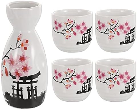 Комплект за саке Подарък чаша Традиционен Керамичен Комплект за саке С ръчно рисувани Дизайнерски Работи, включващ бутилка саке и Четири бутилки 0603