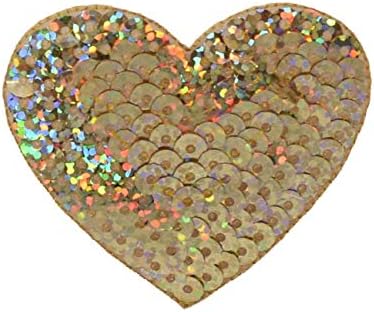 Злато - свети валентин, 2-Инчов Желязо с Бродерия във формата на Сърце от пайети на Нашивке
