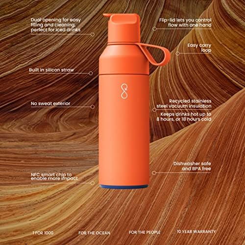 Бутилка Ocean - Бутилка за вода Go рециклирана неръждаема стомана е Екологично Чиста и Множество бутилка - Sun Orange - 500 мл