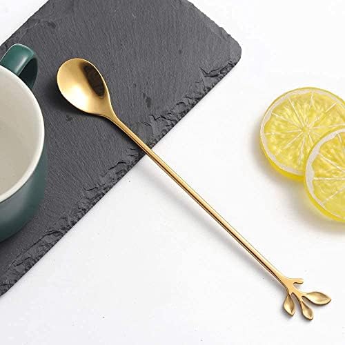 Комплект чаени лъжички AnSaw с дълга дръжка във формата на лист с дебелина 7,4 инча, 6 бр., златна лъжичка за разбъркване