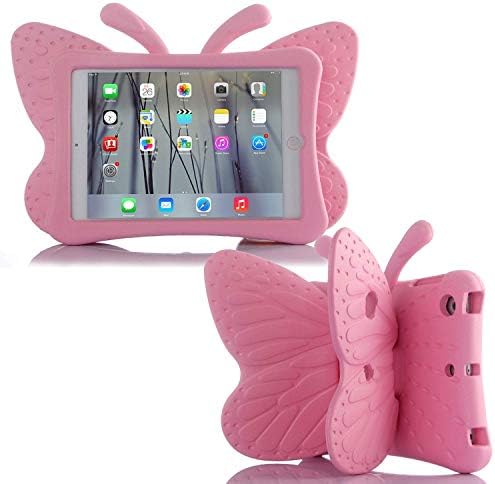 Simicoo iPad 7 8 10,2 9 3D Сладък калъф с пеперуда за деца, Лесна поставка от ЕВА, Удароустойчив, здрав, удобен за деца калъф за iPad за момичета, iPad 10,2, iPad 7th, 8th, 9th (розов)