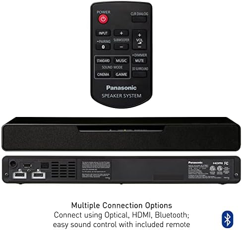 Звукова лента Panasonic SoundSlayer Dolby Atmos за телевизор с вграден субуфер, малък домашен аудиосистемом с поддръжка на Bluetooth, звук, висока резолюция (SC-HTB01), черен