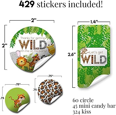 Нека купуването на комплект стикери за парти в чест на рождения Ден на диви животни в джунглата - 429 броя!!! Включва 60 2-инчов кръгли стикери за сувенири и чанти за сла?