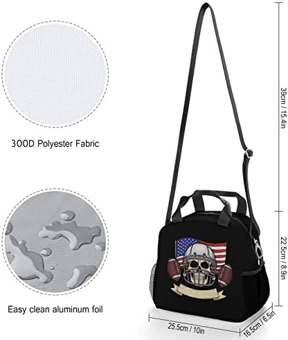 Цвят Череп на САЩ Футболен Обяд-Бокс Фланец за многократна употреба Охладител-Чанта През Рамо за Работа, Пикник, Къмпинг