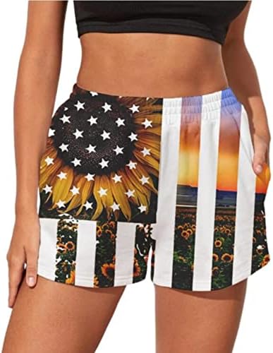 Дамски Плажни шорти Honeystore с флага на сащ, Плажни Бански с Джобове