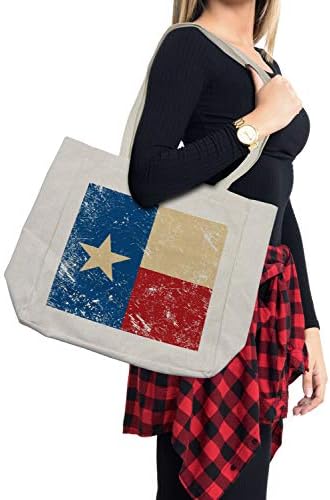 Пазарска чанта Ambesonne Texas Star, Илюстрация на хартата Гръндж Самотна Звезда в стил Ретро със Знака на Независимостта, Дългогодишна Множество чанта за продукти, плажа и