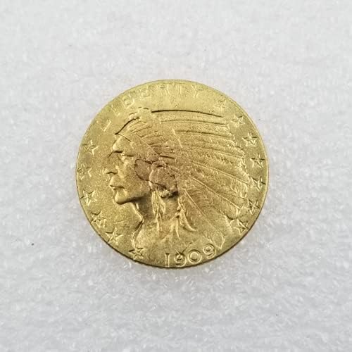 Kocreat Копие на Златната Монета с Главата на Индийския Орел 1909-Те години и Пет Долара-Сувенирни Монети на САЩ, Щастлива