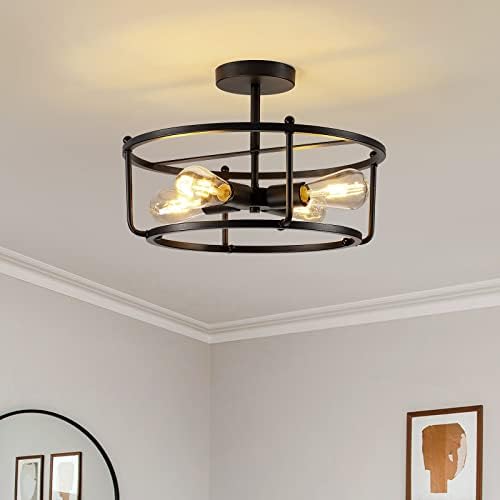 Тавана лампа SiyLieu 4-Light индустриален тип с Вълни Монтируемым таван, метални плафониери в селски стил,