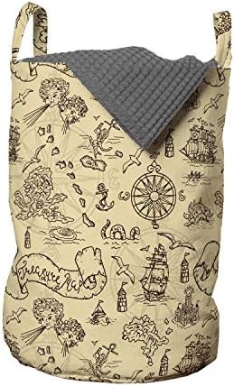 Реколта Чанта за дрехи Ambesonne във формата на Русалки, Карта Приключения в стил Фентъзи с Кораби Същества и Морски елементи,