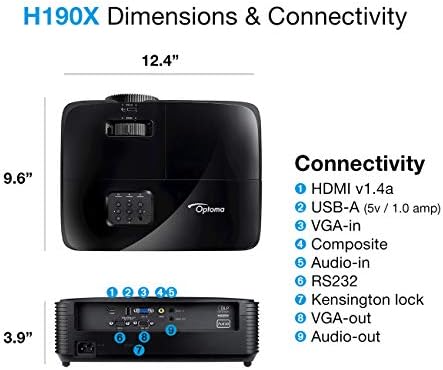 Optoma H190X Достъпен шрайбпроектор за дома и улица | Поддръжка на HD Ready 720p + 1080p Яркост 3900 лумена, за да видите