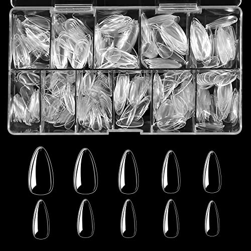 500 БР. Бадем режийни типсы за нокти - HKFUON Средни Бадемовидни типсы за нокти, с Пълно Покриване на Прозрачни акрилни
