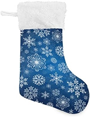 Коледни Чорапи ALAZA, Зимни Сини С Снежинками, Класически Персонализирани Големи Чулочные Украса за Семейни Тържества,