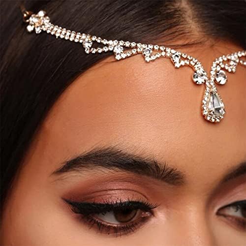 Прическа Xerling Boho с кристали на челото скоба за веригата на главата кристален окачване аксесоари за коса за фестивала за младоженци Сватбена украса на главата (злат?