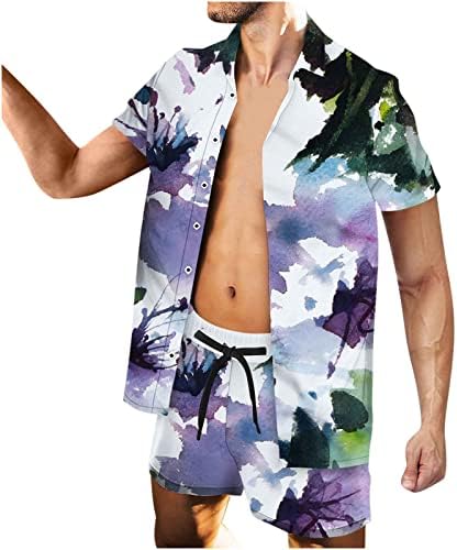 Мъжки Хавайски Комплект За Почивка, Ежедневни Ризи с Къс Ръкав и Копчета, Ризи с Цветен Модел, Жилетка, Блуза, Блузи, Плажни къси Панталони, Костюми