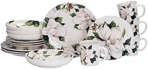 Комплект съдове за готвене Bico Magnolia от керамика с цветен модел, 16 предмети, Маса за 4 човека, включително и 11-инчови кът чинии, 8,75-цолови маруля чинии, Трапезария купич
