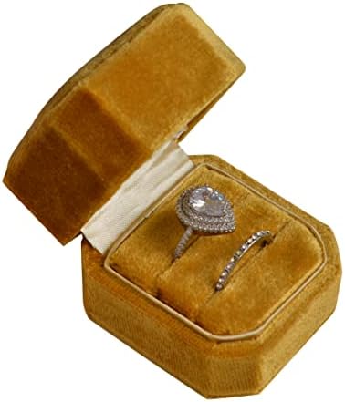 Кадифе малка кутийка за пръстени NicGor Premium с Прикрепена капак С Прорези за мъжки/женски Годежни пръстени и Брачни халки - Осмоъгълен Кутии За Бижута пръстени (Златис?