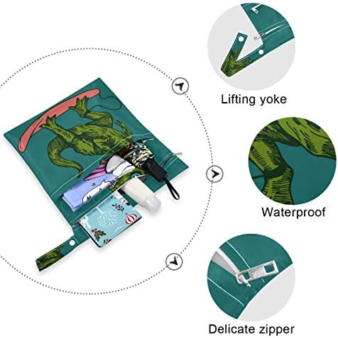 Водоустойчив Мокри чанти с принтом Динозавър KEEPREAL за Сърф - Машинно Пране | Влажна Суха Чанта за Филтър Памперси, Бански, детска градина, 2 опаковки